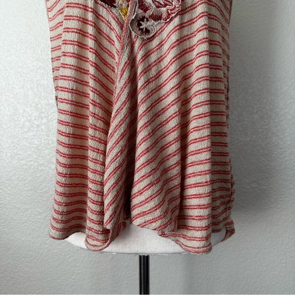 Free People Frida Floral Embroidered Striped Wrap Gauzy Knit Tank Top, Sz Medium - Picture 3 of 13